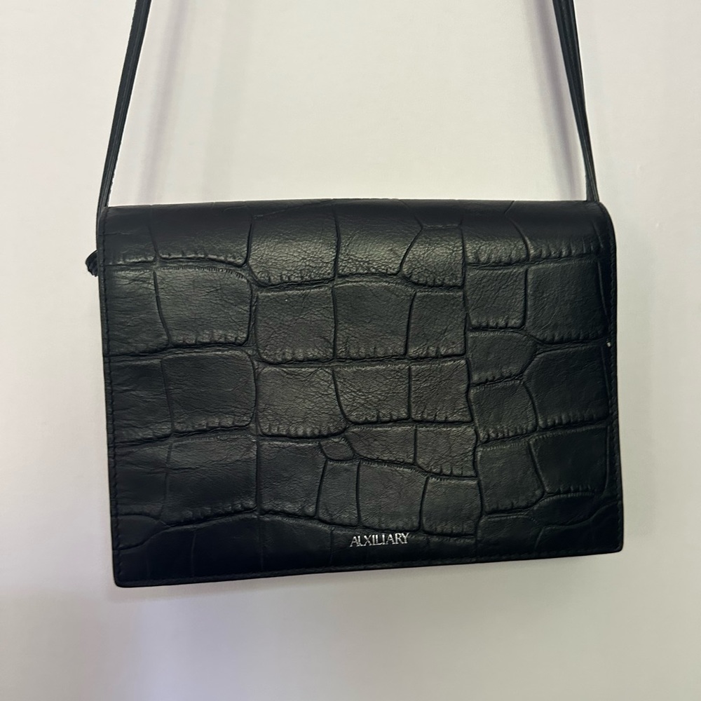 Aritzia Auxiliary Black Croc Embossed Leather Bag
